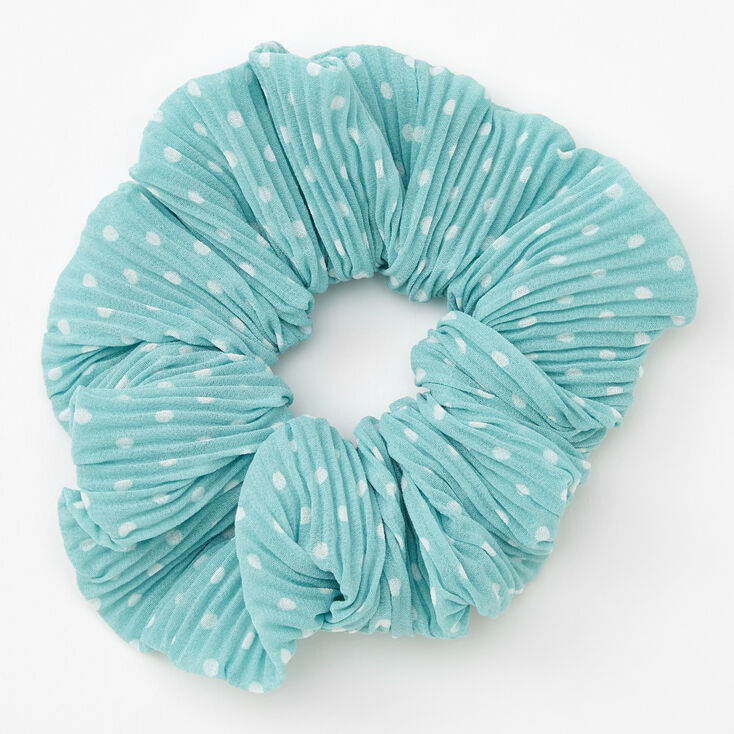 Medium Pleated Polka Dot Hair Scrunchie - Mint,