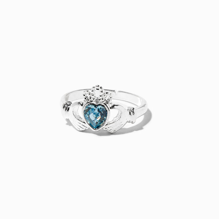 Silver Claddagh Birthstone Ring - March,