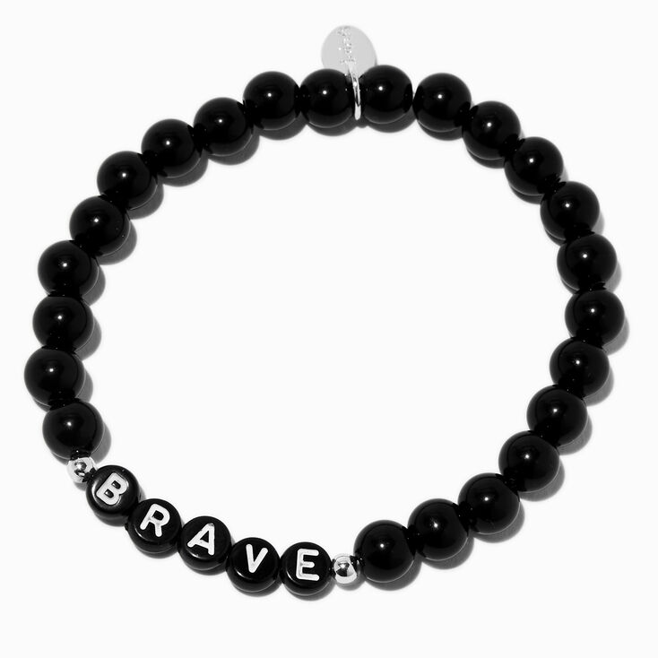 Black &#39;&#39;Brave&#39;&#39; Beaded Stretch Bracelet,