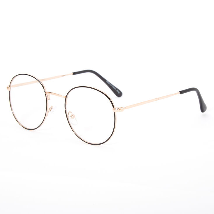 Claire's Lunettes rondes à verres transparents avec contour noir - Couleur dorée