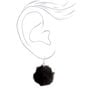 Silver 2&quot; Pom Pom Drop Earrings - Black,