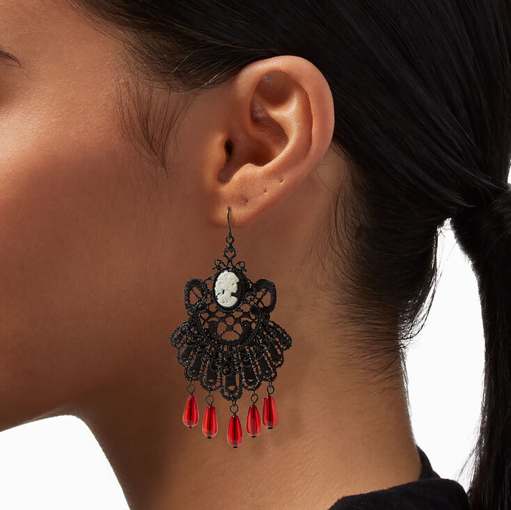 Skeleton Cameo Beaded Chandelier Drop Earrings,