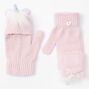 Glitter Unicorn Fingerless Gloves With Mitten Flap - Pink,