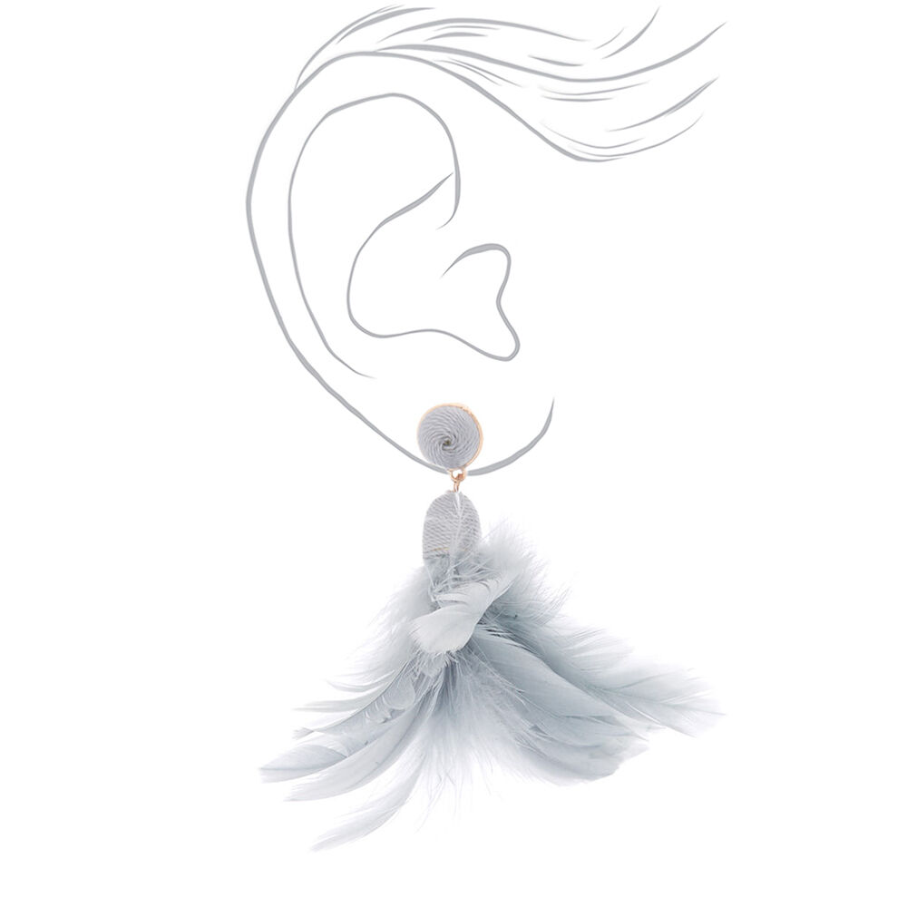 3" Feather Duster Earrings - Grey,