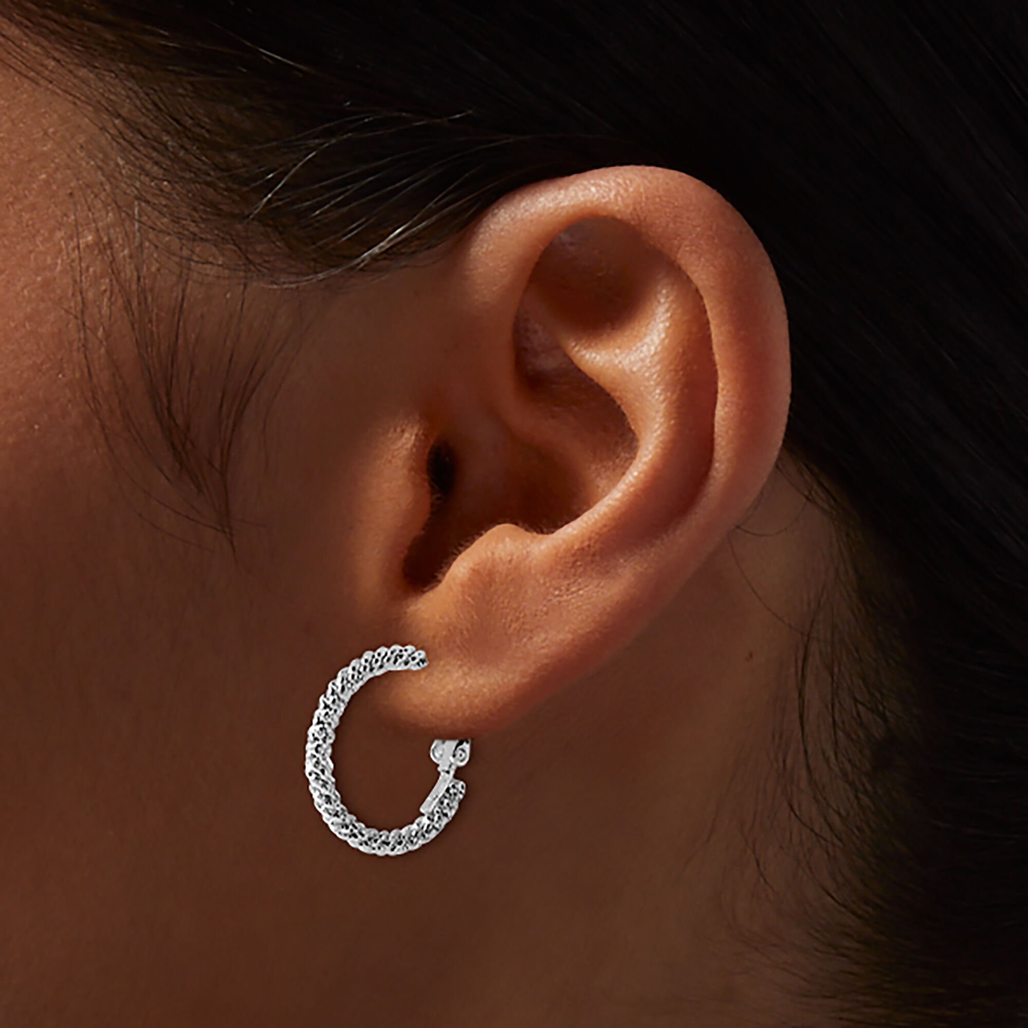 Silver Laser Textured 20mm Hoop Earrings,