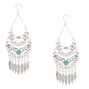 Pendantes turquoise style western avec plume couleur argent&eacute; 8&nbsp;cm,
