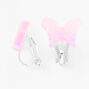 Silver Glow In The Dark Glitter Butterfly Clip On Earrings - Pink,