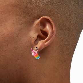 Rainbow 0.5&quot; Bubble Tea Clip-On Drop Earrings,