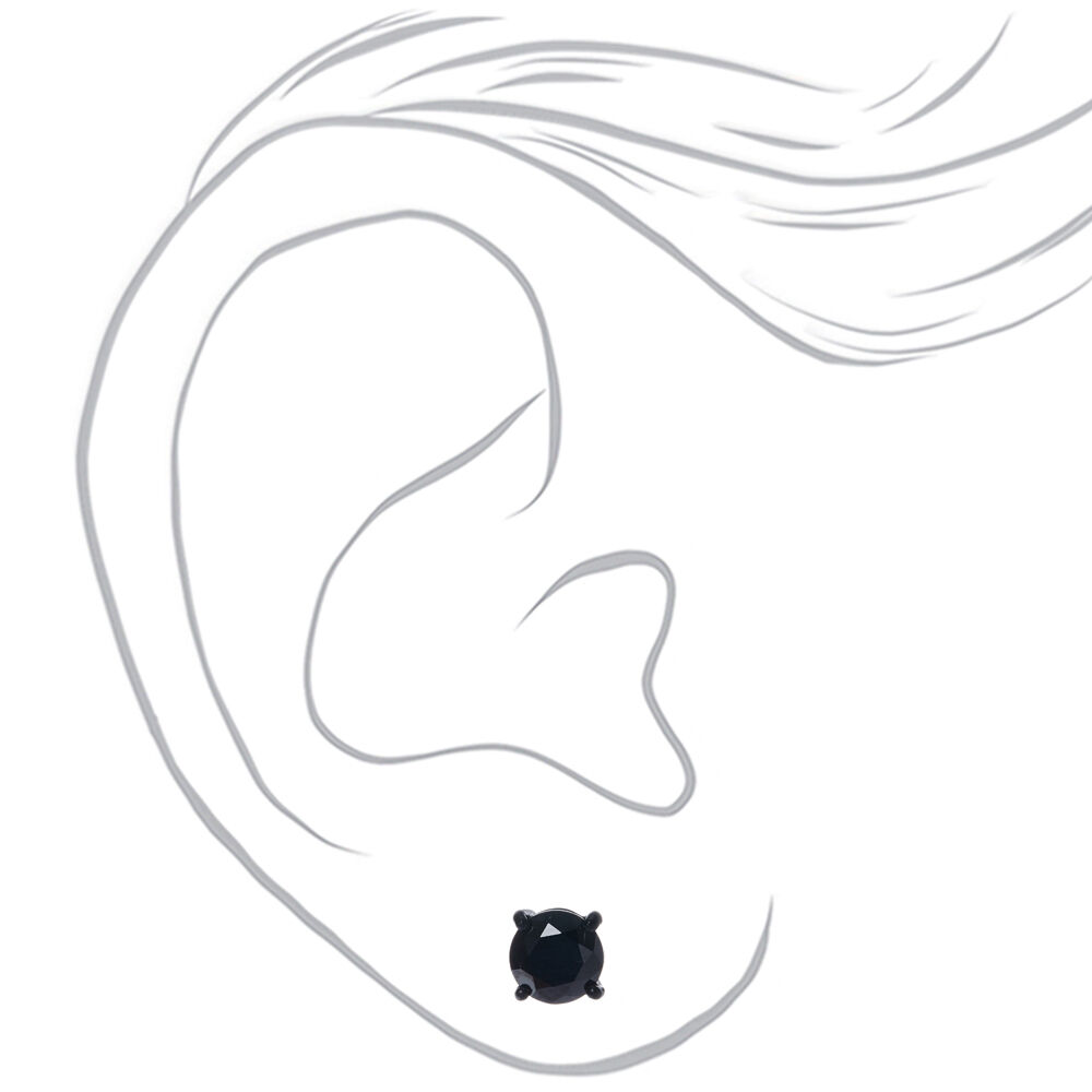 Black Cubic Zirconia 8mm Round Stud Earrings,