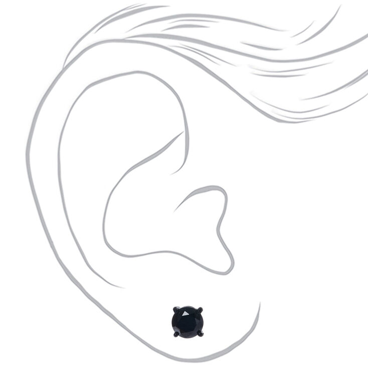 Black Cubic Zirconia 8mm Round Stud Earrings,