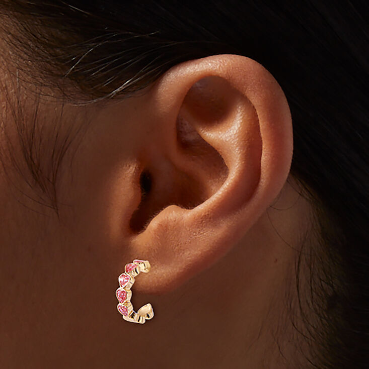 Gold-tone Flower, Mouse &amp; Heart Hoop Earring Stackables Set - 3 Pack,