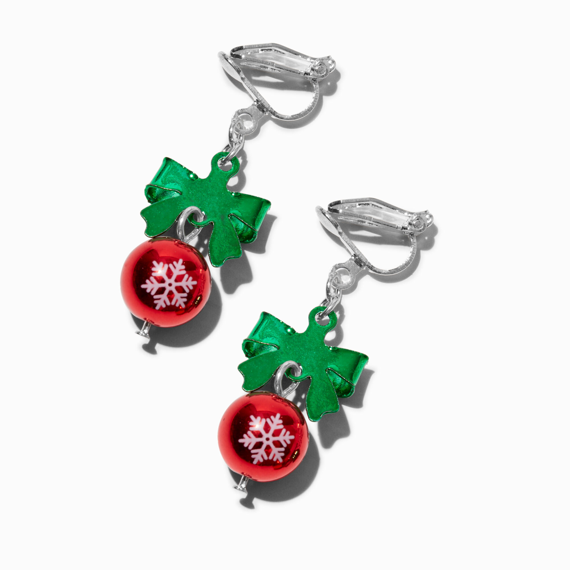 View Claires Christmas Ornament Clip On Drop Earrings Red information