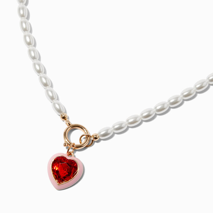 Red Heart Pendant Pearl Necklace,