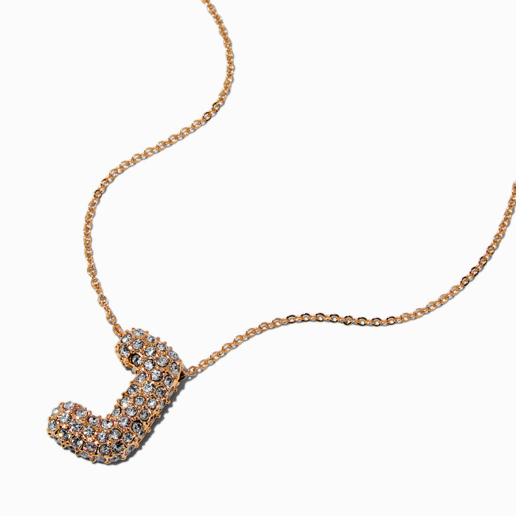 Gold-tone Pav&eacute; Bubble Initial Pendant Necklace - J,