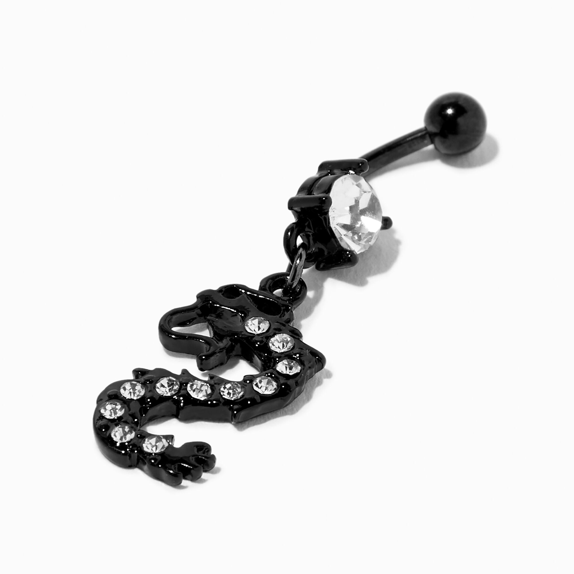 View Claires Embellished Dragon 14G Dangle Belly Ring Black information