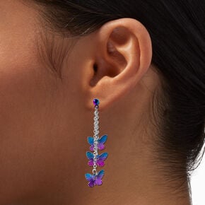 Silver-tone 2&quot; Ombre Purple Anodized Butterflies Drop Earrings,