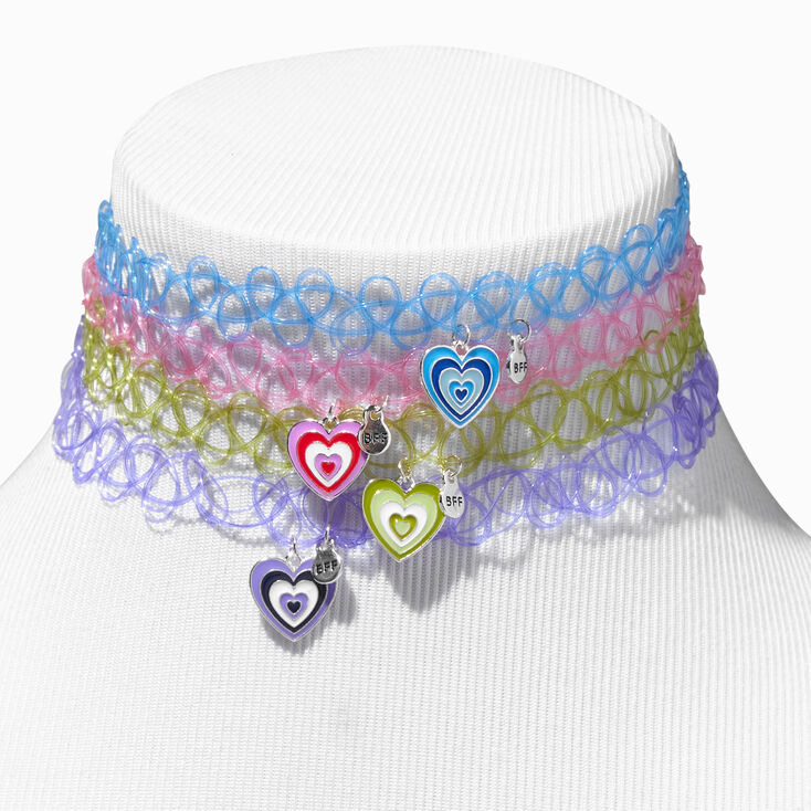 Best Friends Layered Heart Tattoo Choker Necklaces - 4 Pack,