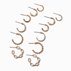 Gold-tone Textured Huggie Hoop Earring Stackables - 6 Pack,