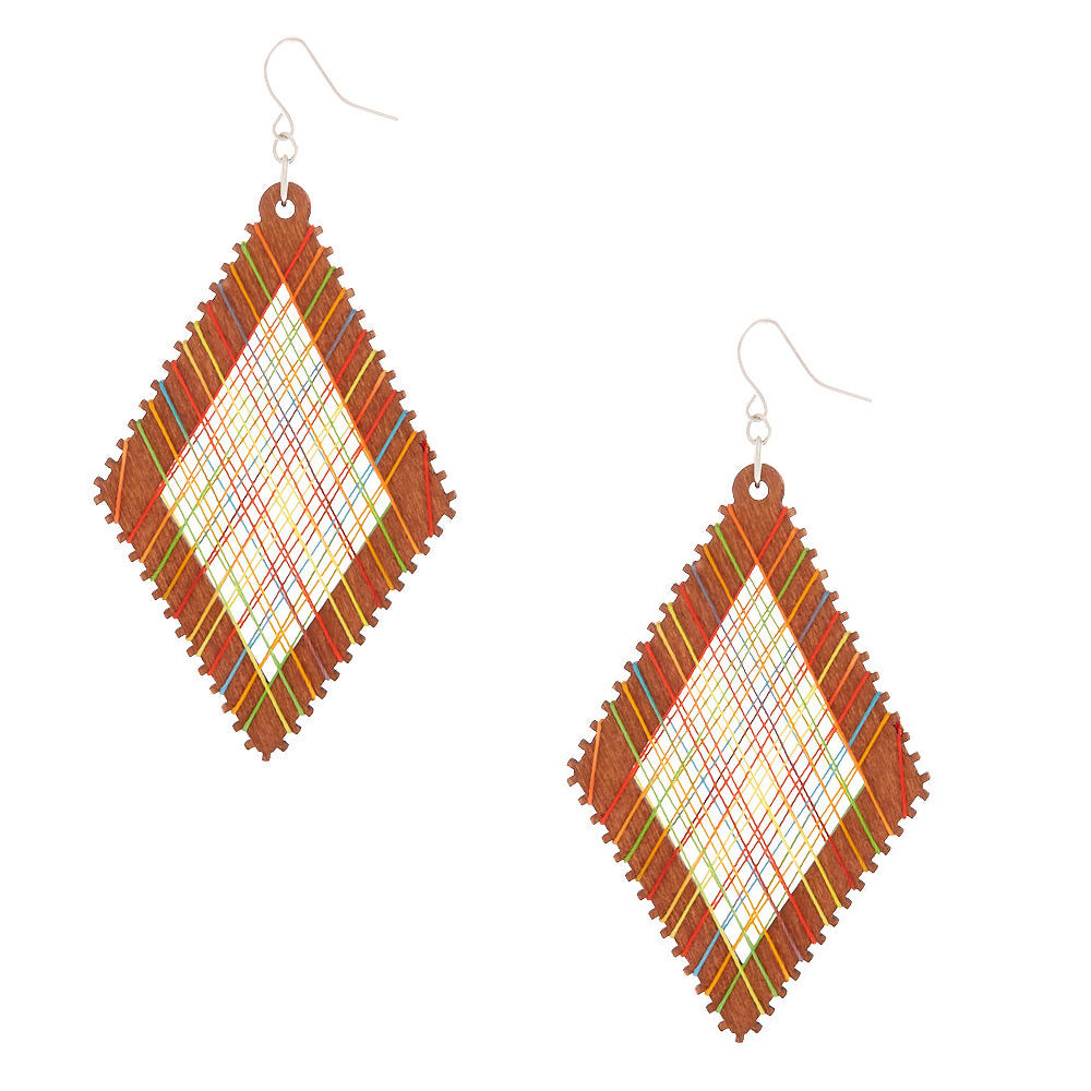 Wood 3 Rainbow Thread Diamond Drop Earrings