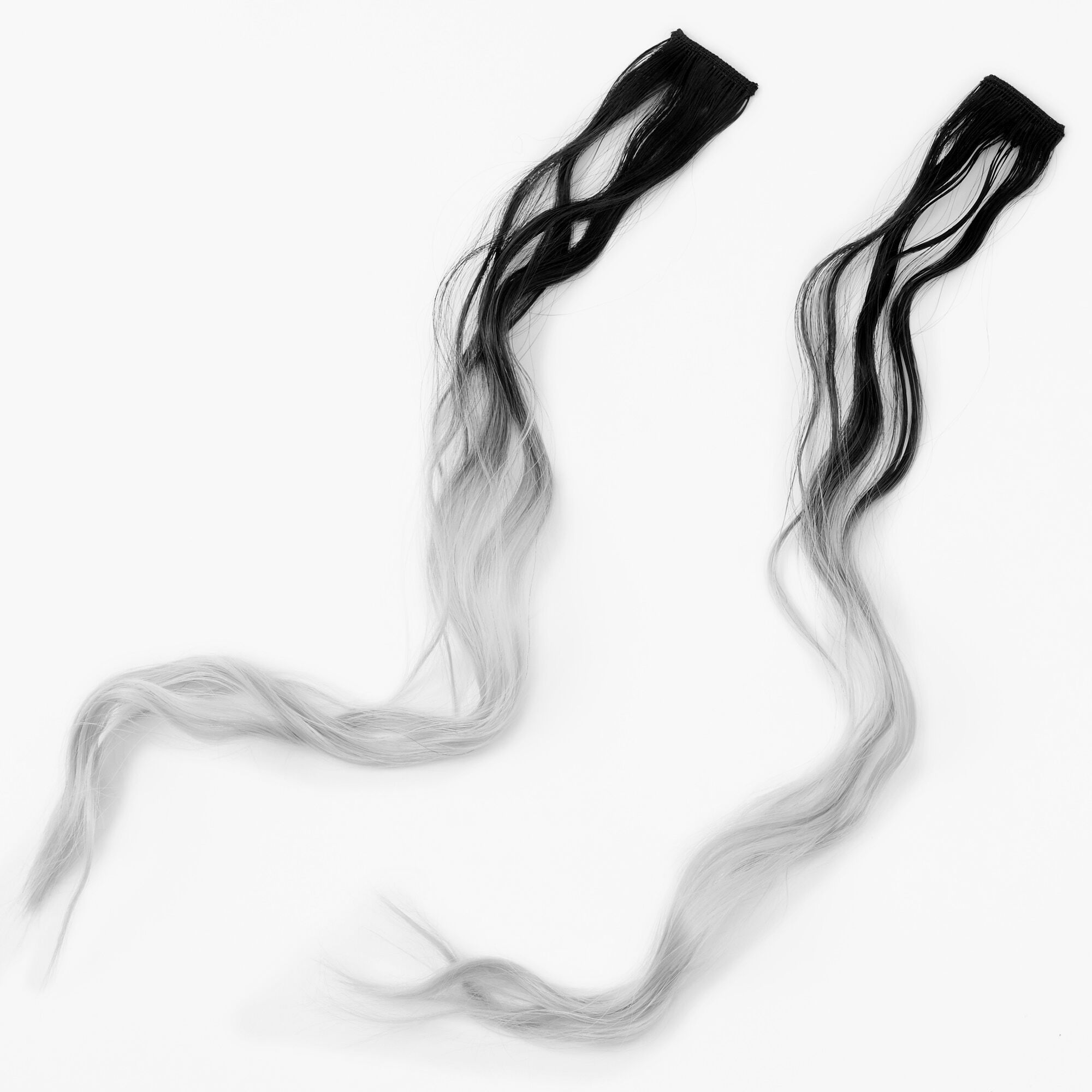 Claire's Extensions de cheveux synthétiques avec dégradé noir et gris - Lot de 2