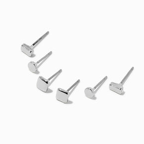 Silver Tiny Geometric Stack Stud Earrings - 3 Pack,