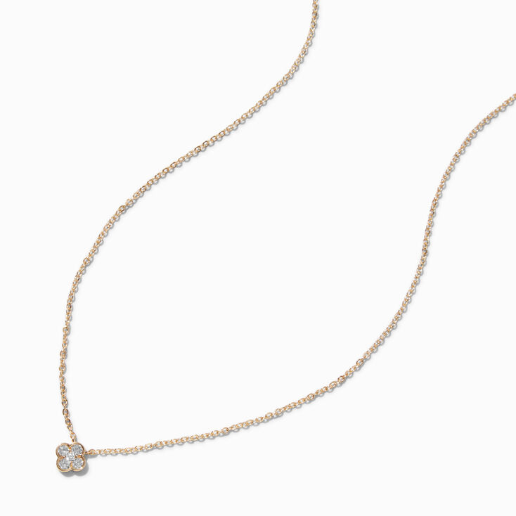 Gold-tone Cubic Zirconia Clover Pendant Necklace,