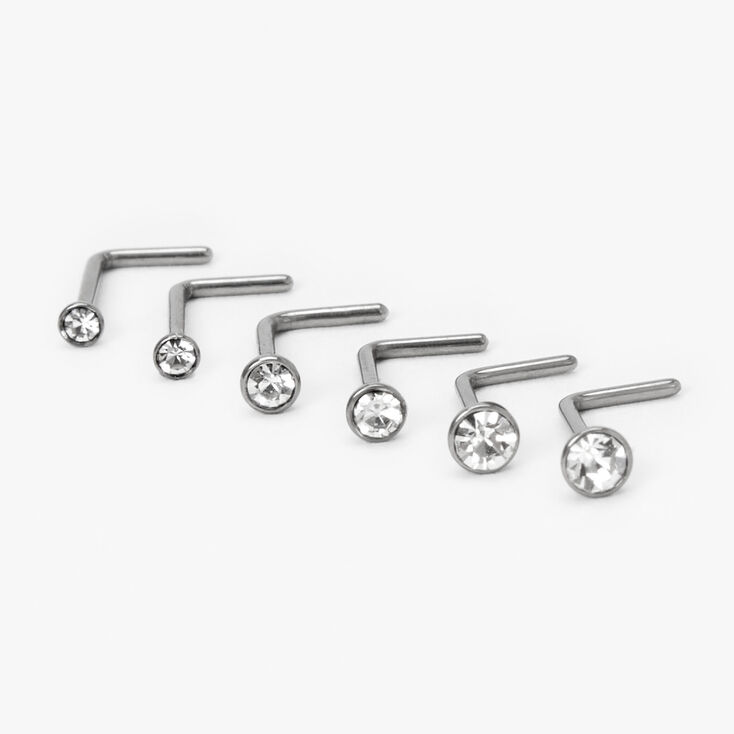 20G Silver-tone Titanium Graduated Nose Studs - 6 Pack,