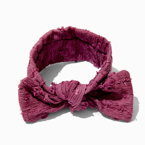 Claire&#39;s Club Maroon Nylon Ribbed Bow Headwrap,