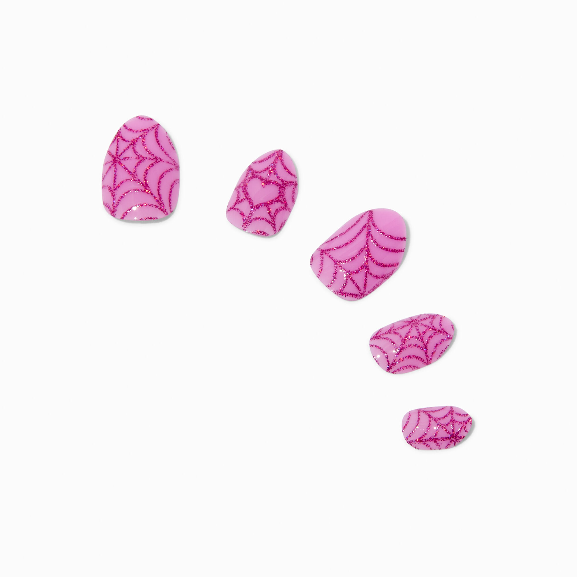 Pink Glitter Spiderweb Halloween Stiletto Press On Faux Nail Set - 24 Pack,