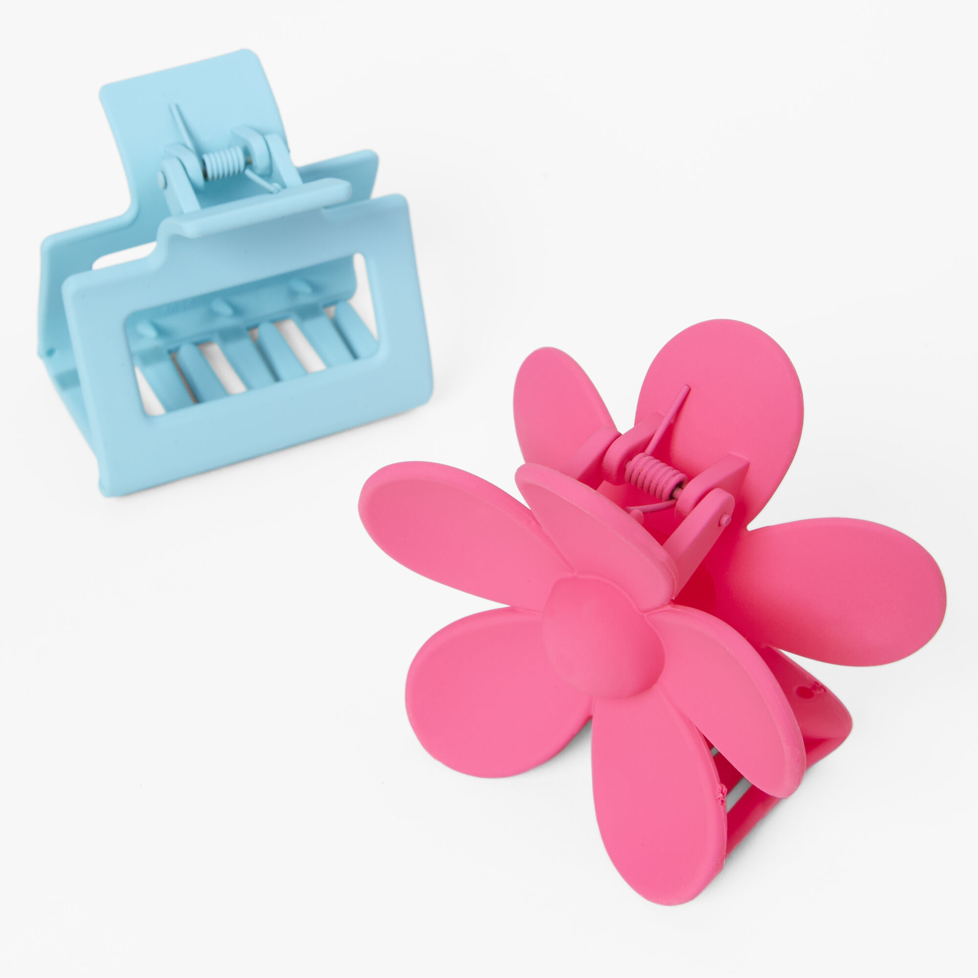 Blue Rectangle & Pink Daisy Hair Claws - 2 Pack,