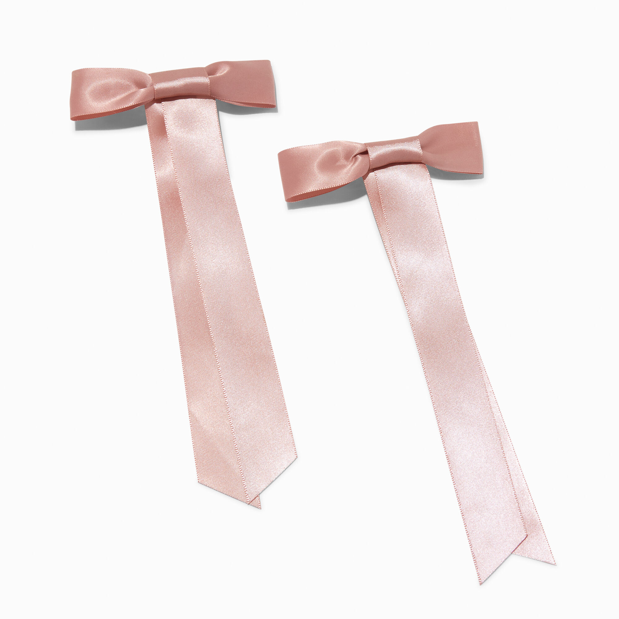 Blush Pink Satin Long Tail Hair Bow Clips - 2 Pack,