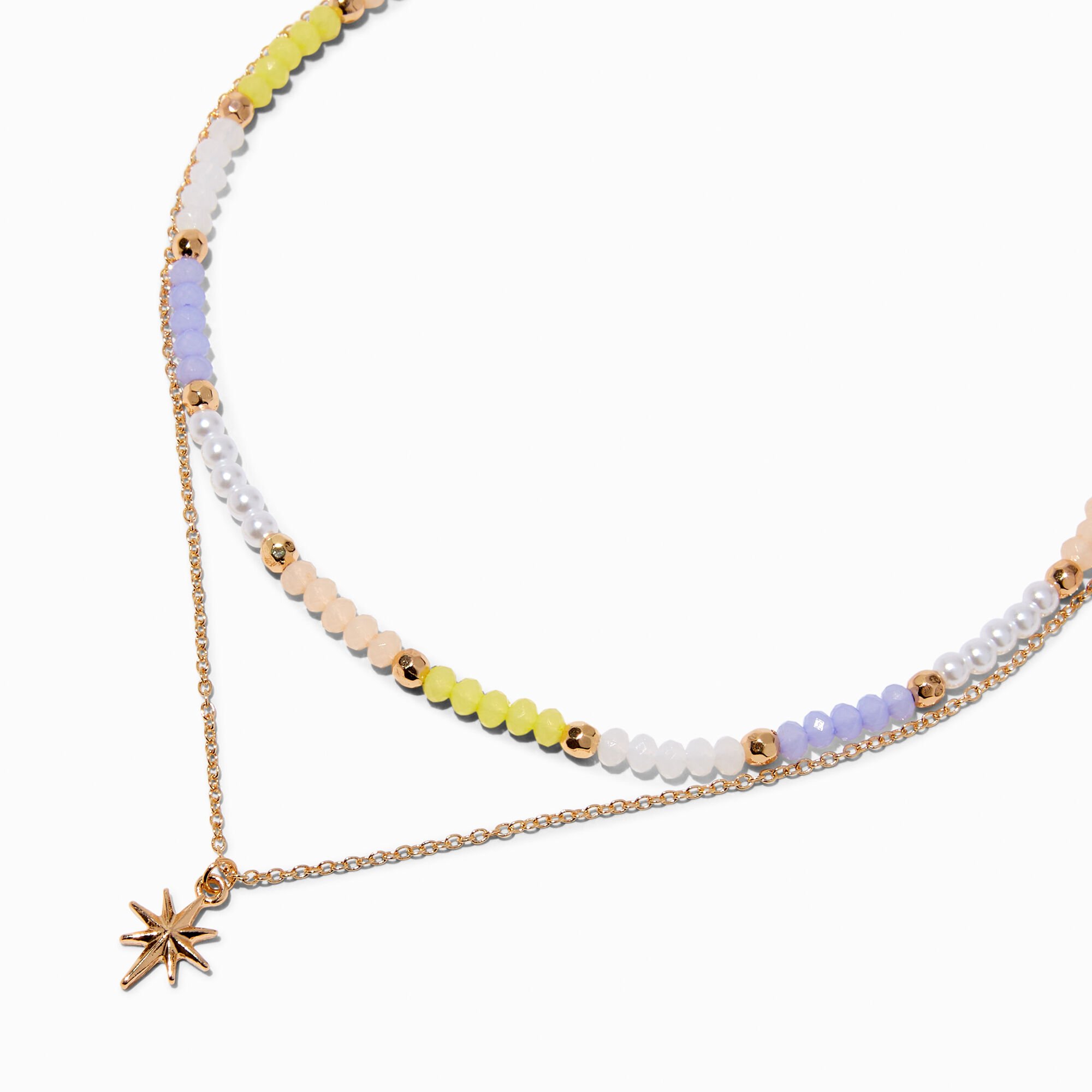 View Claires Beaded Tone Starburst MultiStrand Necklace Gold information