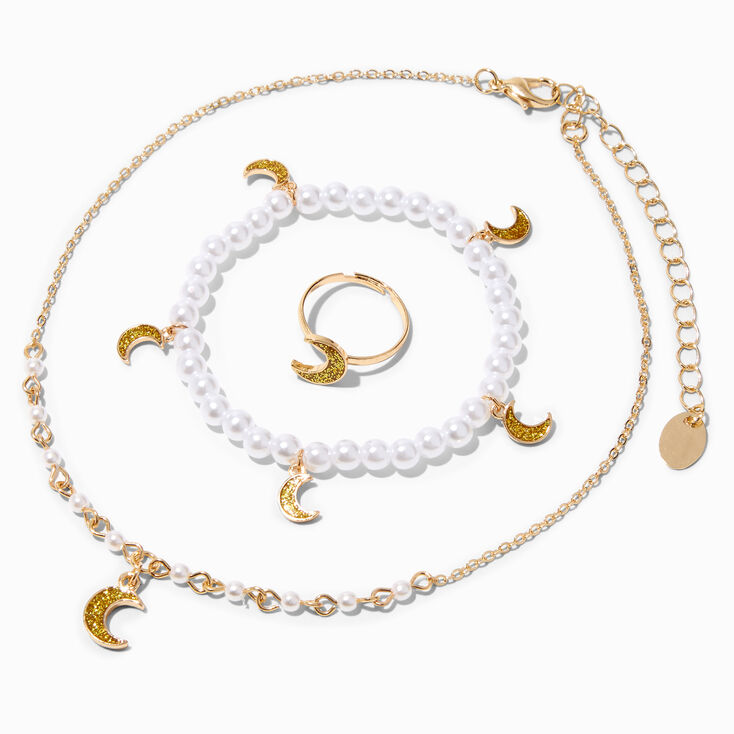 Claire&#39;s Club Gold Moon Pearl Jewelry Set - 3 Pack,