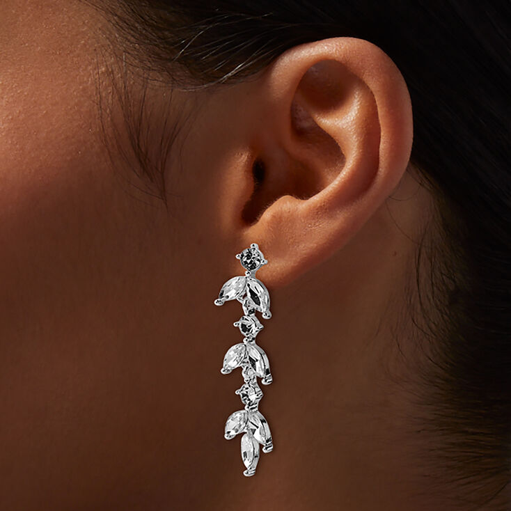Crystal Leaf Linear Drop Earrings,
