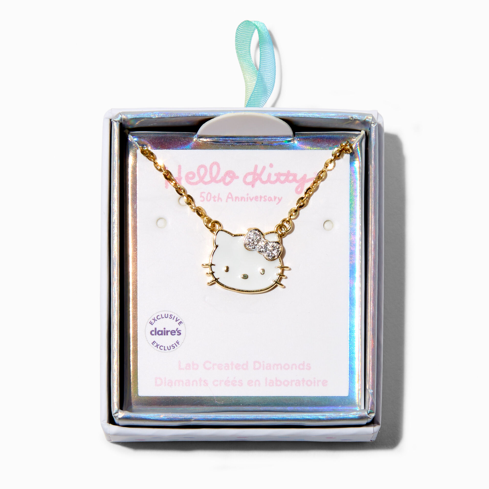 View Hello Kitty 50Th Anniversary Claires Exclusive 38 Ct Tw Lab Grown Diamond Enamel Pendant Necklace Silver information