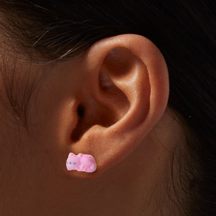 Pink Fuzzy Cat Sterling Silver Post Stud Earrings,