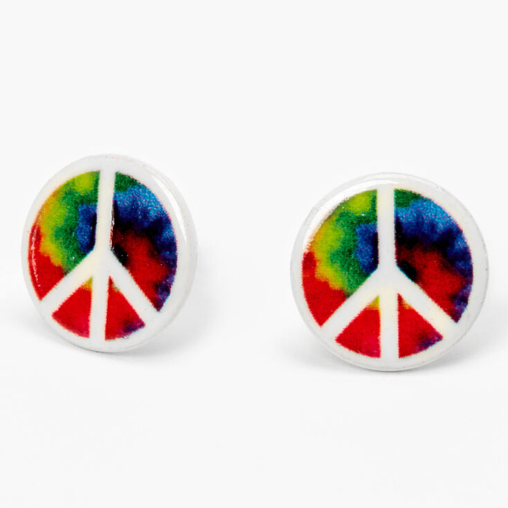 Rainbow Tie Dye Peace Sign Stud Earrings,