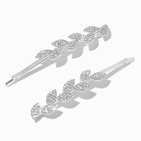 Silver Pav&eacute; Leaf Hair Pins - 2 Pack,