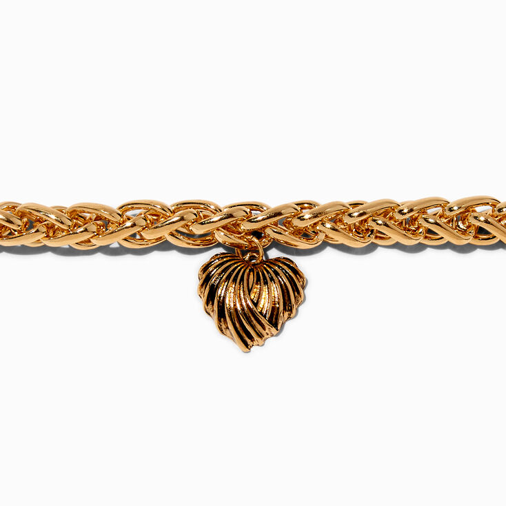 Gold-tone Chunky Scalloped Heart Chain Bracelet,
