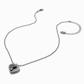 Silver-tone Puff Heart Pendant Necklace,