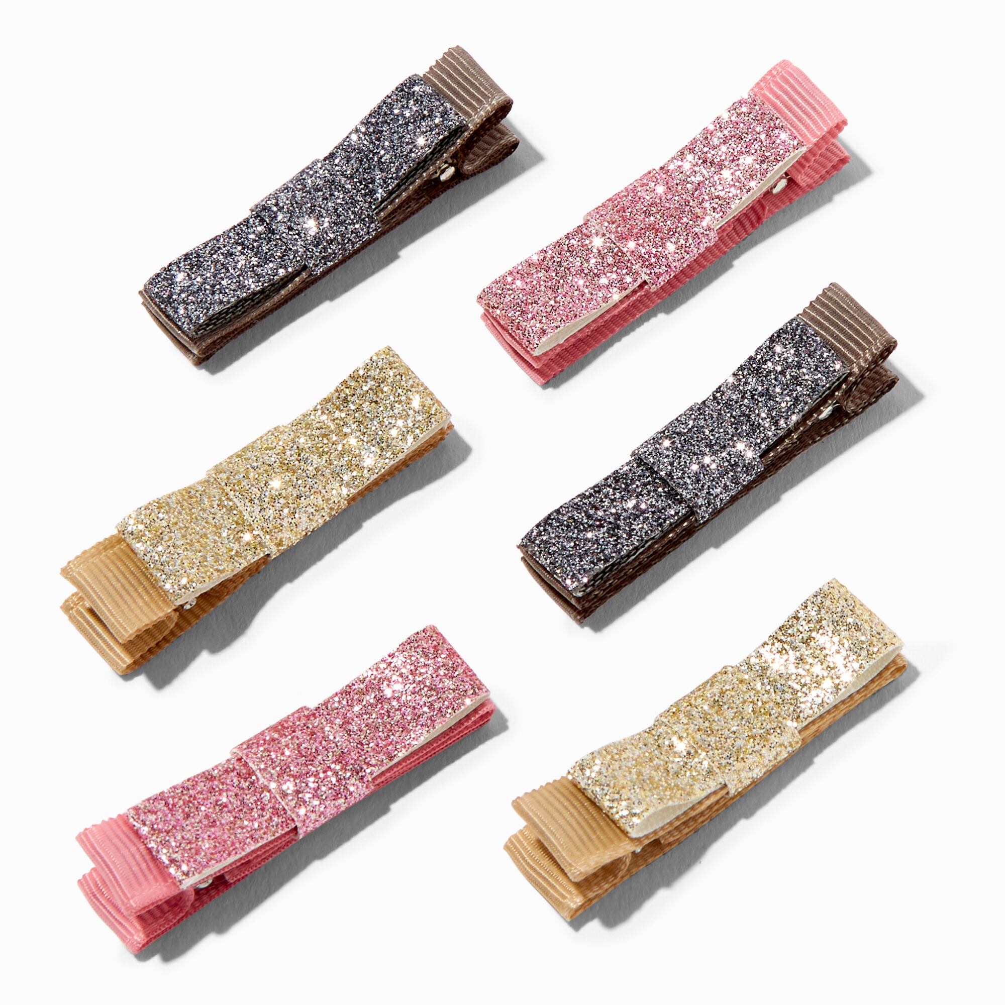 View Claires Club Glitter Rectangle Bow Hair Clips 6 Pack information