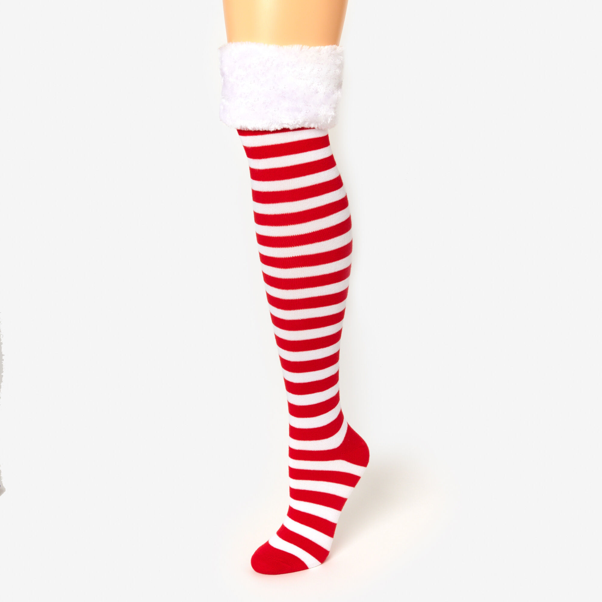 Claire's Chaussettes montantes à rayures de Noël - Rouge