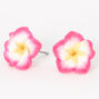 Pink Hibiscus Flower Stud Earrings,