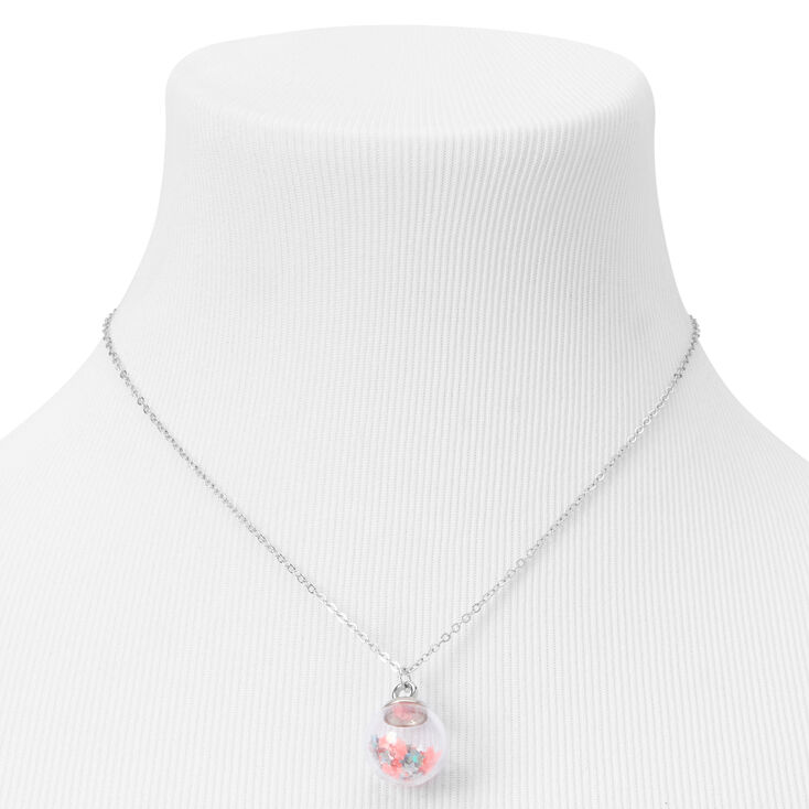 Silver Glow in the Dark Star Confetti Shaker Pendant Necklace,