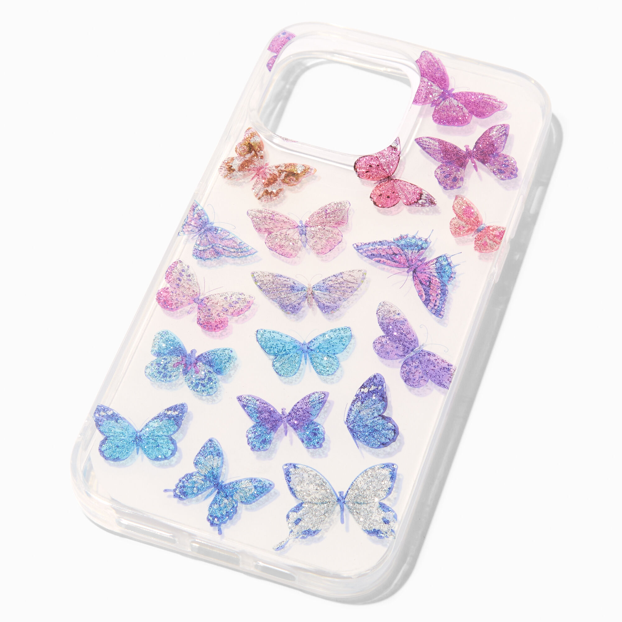 View Claires Glittery Butterflies Phone Case Fits Iphone 14 Pro Max Rainbow information