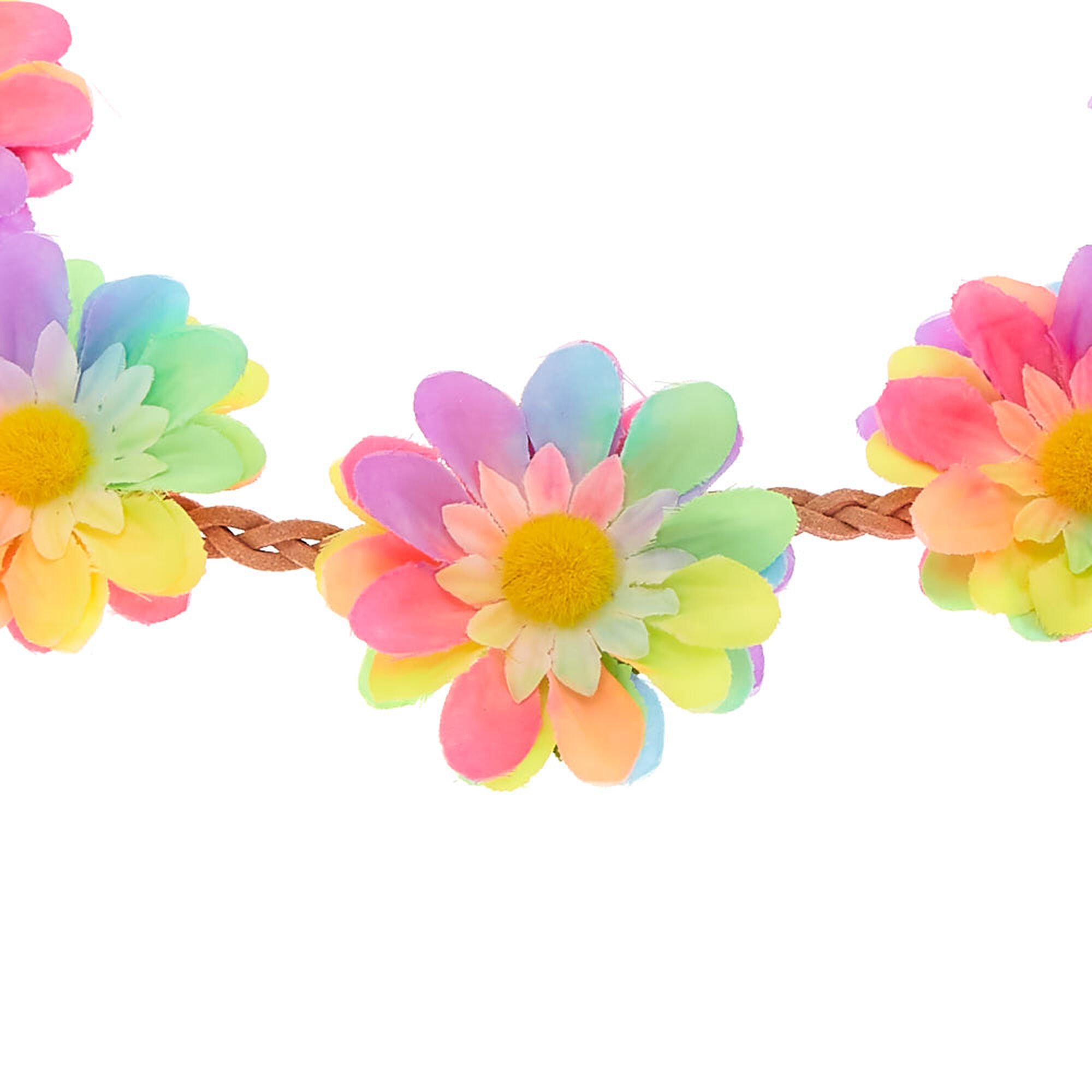 Pastel Rainbow Braided Daisy Flower Crown Headwrap | Claire's US