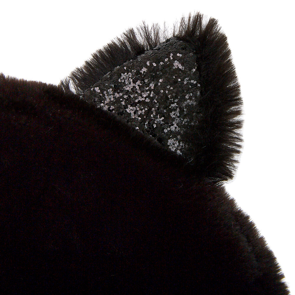 Faux Fur Hooded Leopard Scarf - Black,