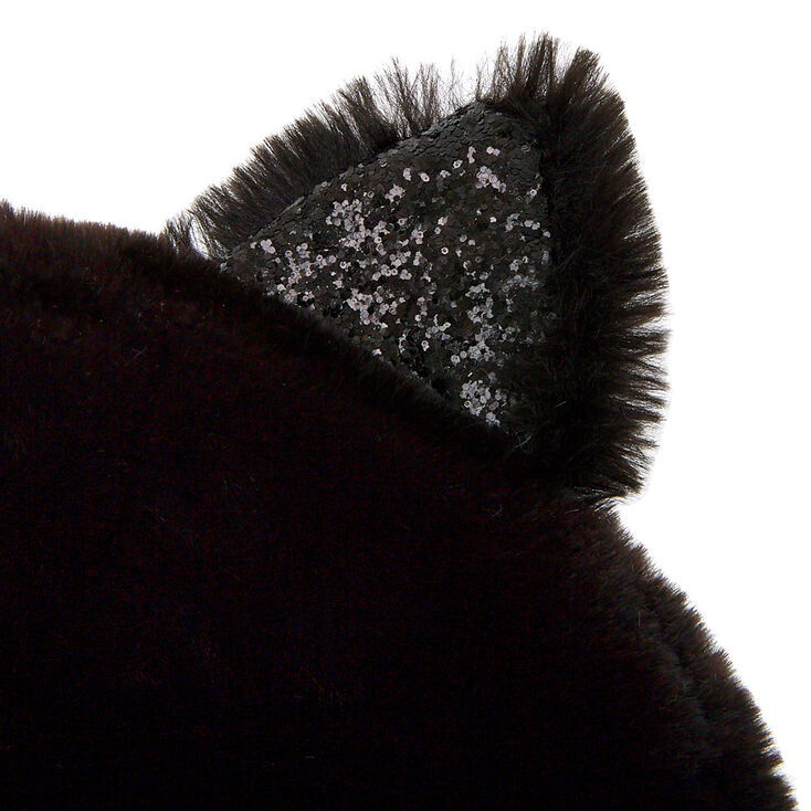 Faux Fur Hooded Leopard Scarf - Black,