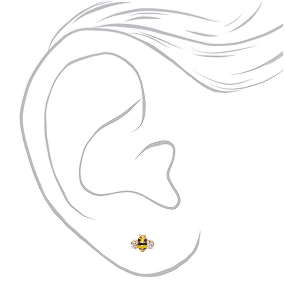Gold-tone Crystal Bee Stud Earrings,