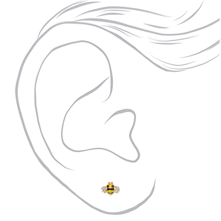 Gold-tone Crystal Bee Stud Earrings,